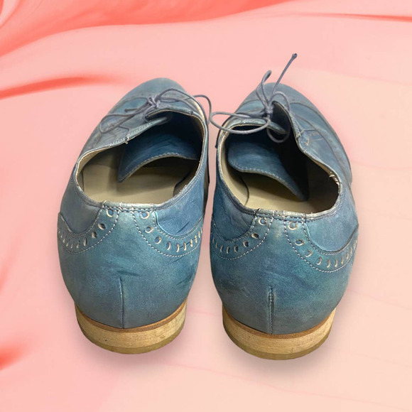 Hogl Light Wash Teal Leather Lace Oxford Dress Shoes Size 7.5 - Picture 7 of 8